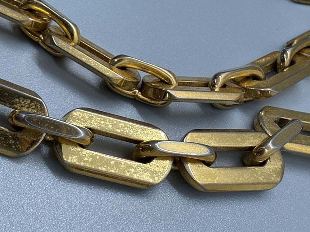 Crown Trifari Gold Tone Chunky Heavy Link Chain Necklace Retro Signed Vtg - Picture 10 of 16